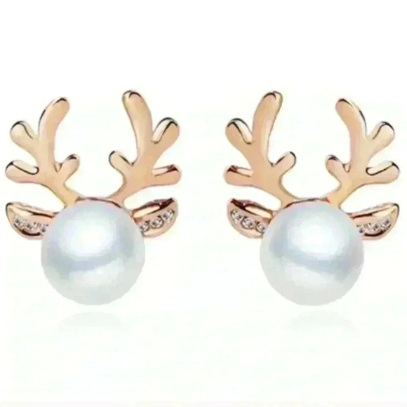 Pearl Antler Gold Earrings - Picture 1 of 5